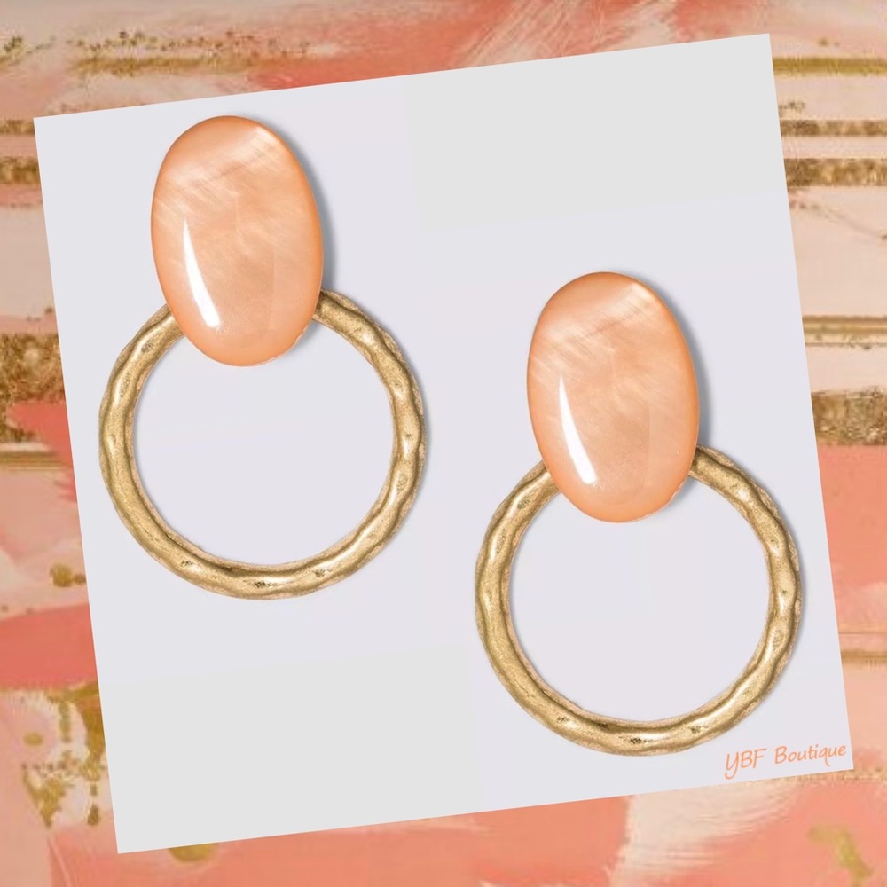 New Peach Burnished Gold Door Knocker Post Drop Hoop Statement Fashion Earrings